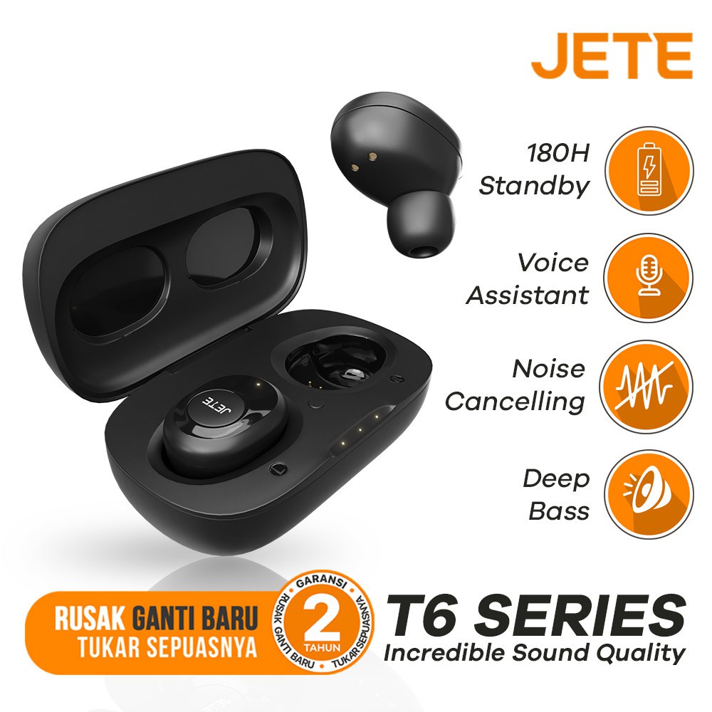 TWS Earbuds Headset Bluetooth | earphone Bluetooth JETE T6 - Garansi  2 Tahun