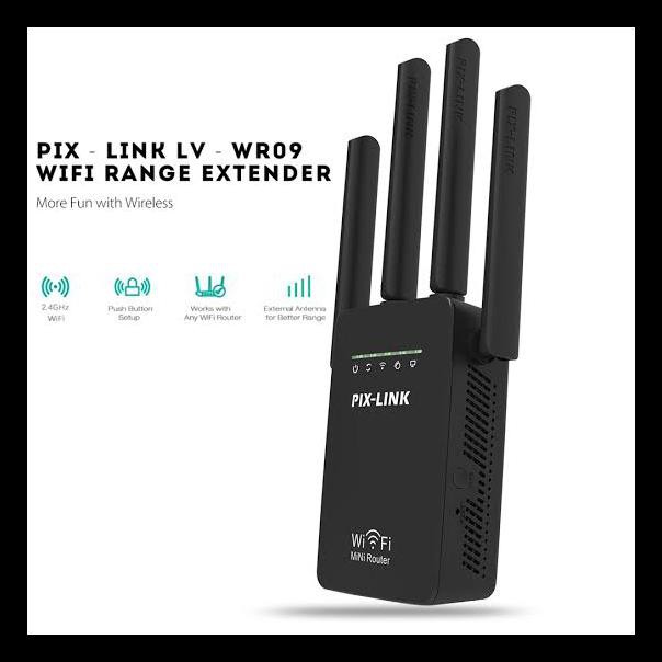 Pix-Link 300M Pix Link Wireless Wifi Extender Pro Repeater Ap Lv-Wr09 - Lv-Wr09 Hitam