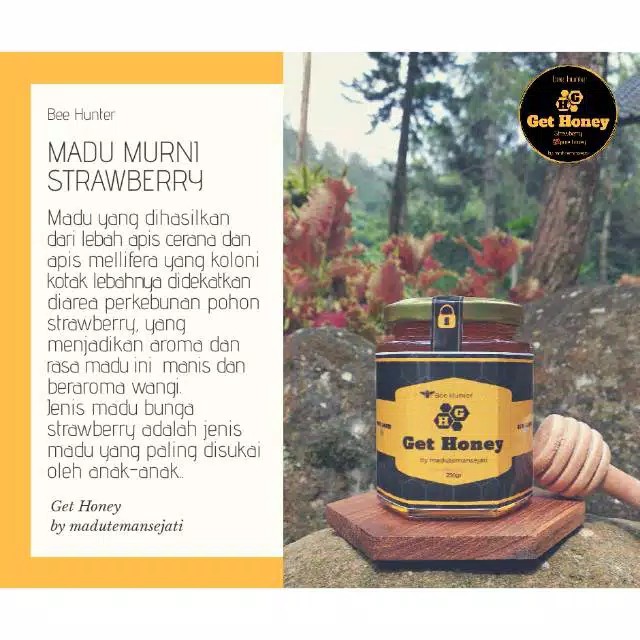 GET HONEY - Madu Strawberry 250gr Madu Murni Alami Asli 100% FREE Sendok Kayu