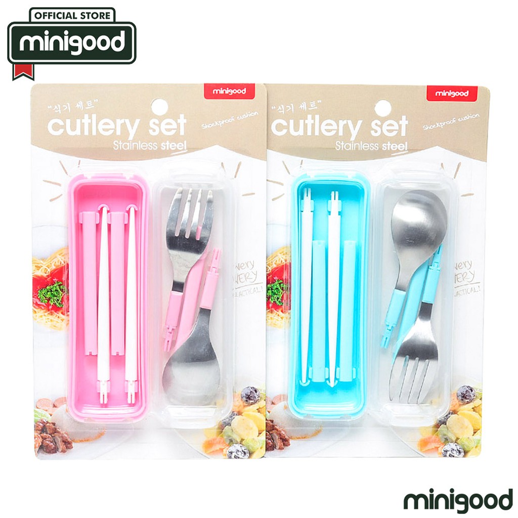 minigood alat makan set  sendok garpu sumpit bongkar  pasang  