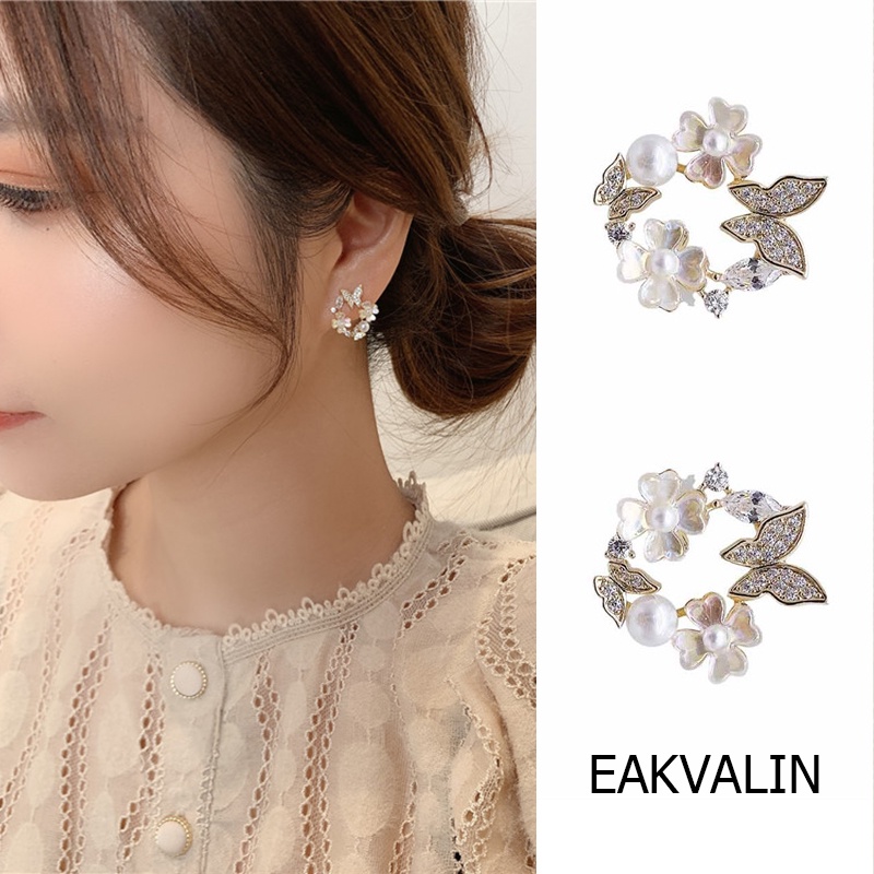 2022 Anting Tusuk Sterling Silver 925 Desain Kupu-Kupu / Bunga Hias Berlian Imitasi Untuk Wanita