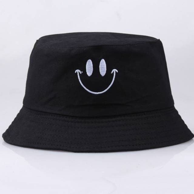  Topi  Bucket Fisherman Motif Bordir Tulisan smile untuk 