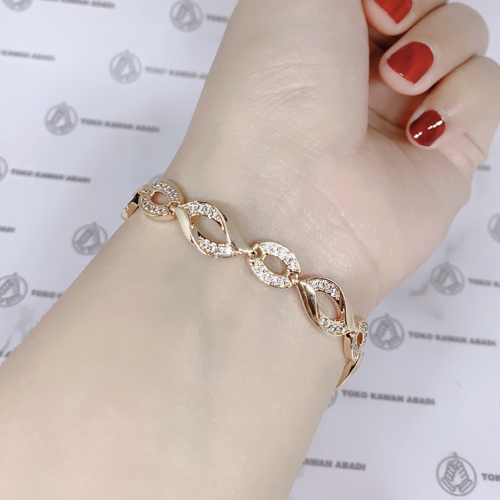 Gelang Tangan Xuping Gold Perhiasan Fashion Wanita Dewasa Permata Kubus *17