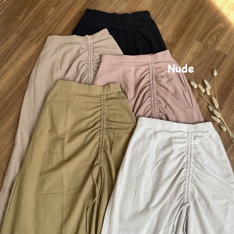 HIZA - Hanna Skirt | Korean Look | Rok Serut Casual | Rok Wanita Terlaris-Nude
