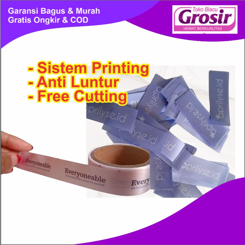

Label Satin LABEL PITA SATIN PRINTING | Anti Luntur | Free Desain | label baju kaos hijab pakaian TOKO BLACU