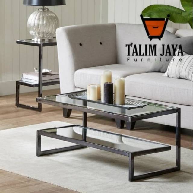 Meja tamu minimalis - meja tamu besi - meja tamu top kaca