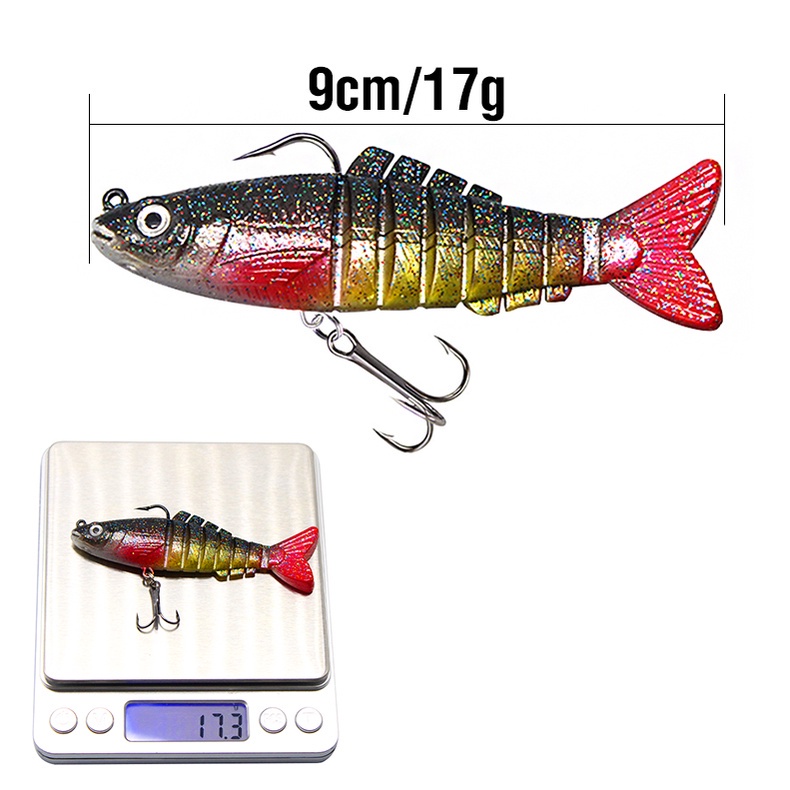 1 Pc Umpan Pancing Soft Bait Bentuk Ikan Kecil 8 Bagian Dengan Mata 3D Ukuran 9cm 17g