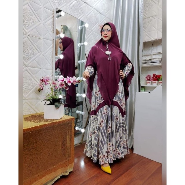Gamis syar'i Ceruty printing premium set dress muslimah motif busui CAYDA BY Yodizein