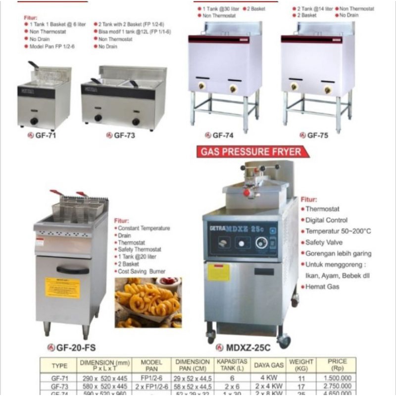 Getra Gea gas deep fryer penggorengan gas GF 71 / gf71