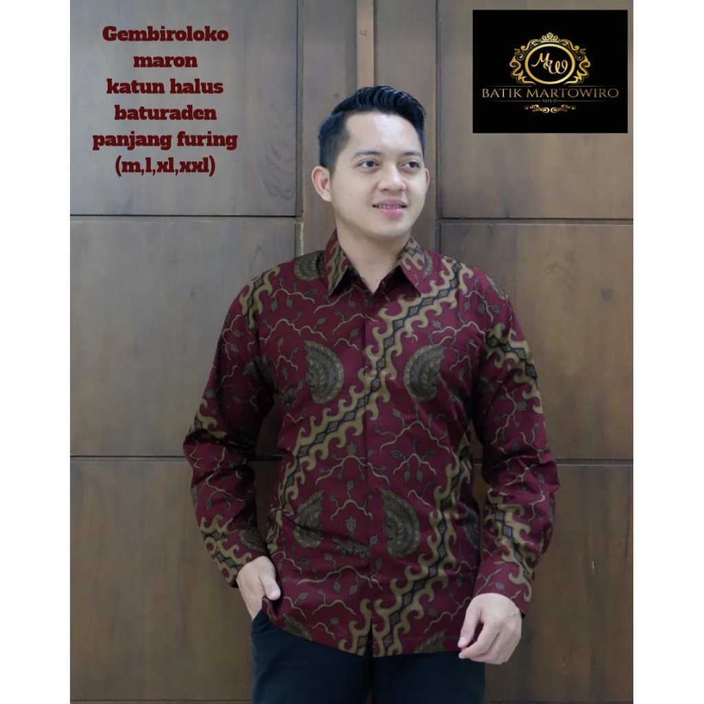 Batik Pria GEMBIRALOKO MAROON Kemeja Full Furing Bahan Katun Halus Baturaden