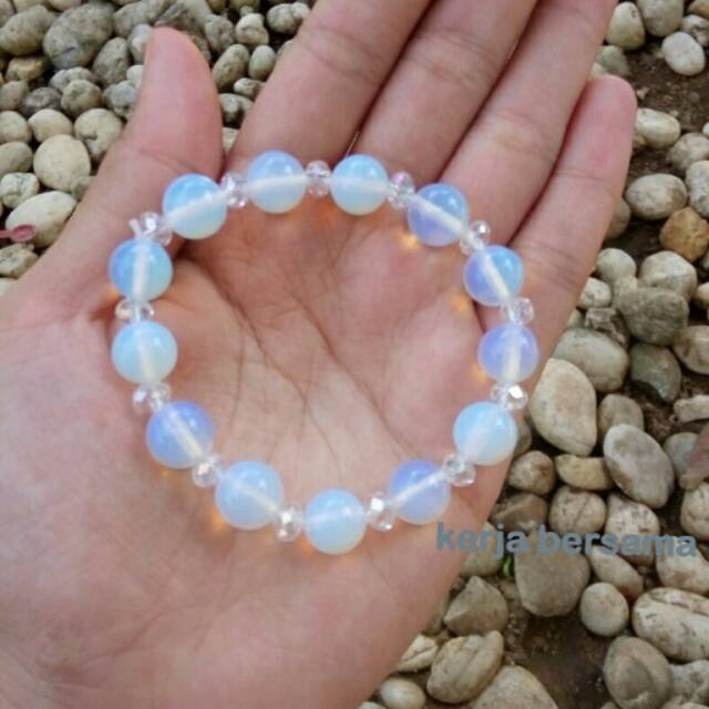 Gelang batu biduri bulan kombinasi kristal