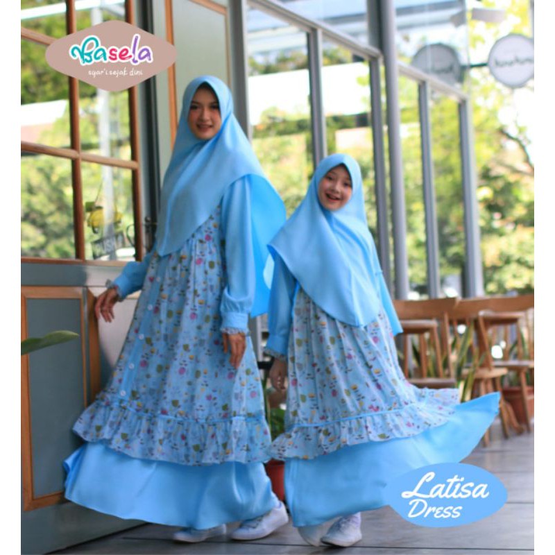 Baju Gamis Anak Remaja Terbaru 2022 Dewasa Couple Syar'i 4-14 tahun Latisa dress Basela Kids