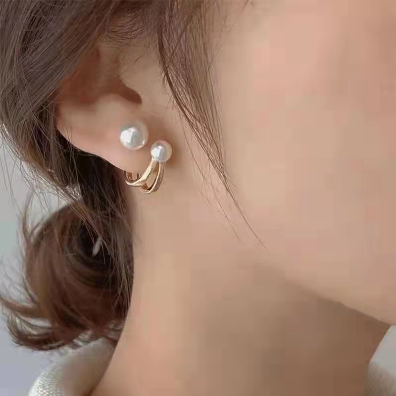 Roselife 1 Pasang Anting Tusuk Gantung Wanita Sterling Silver 925 Desain Lilit Hias Mutiara Gaya Vintage Untuk Pesta