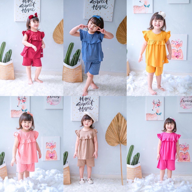 IL- Setelan Playset Kaos Anak Pompom Smilee 1-5Tahun Terlaris | Set Ruffle Anak Perempuan