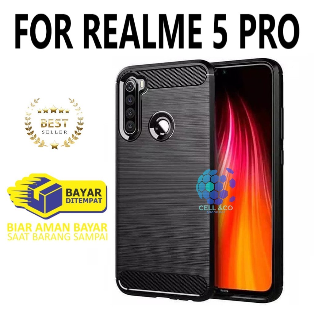 CASE CARBON REALME 5 PRO casing hp silikon softcase case premium carbon cover