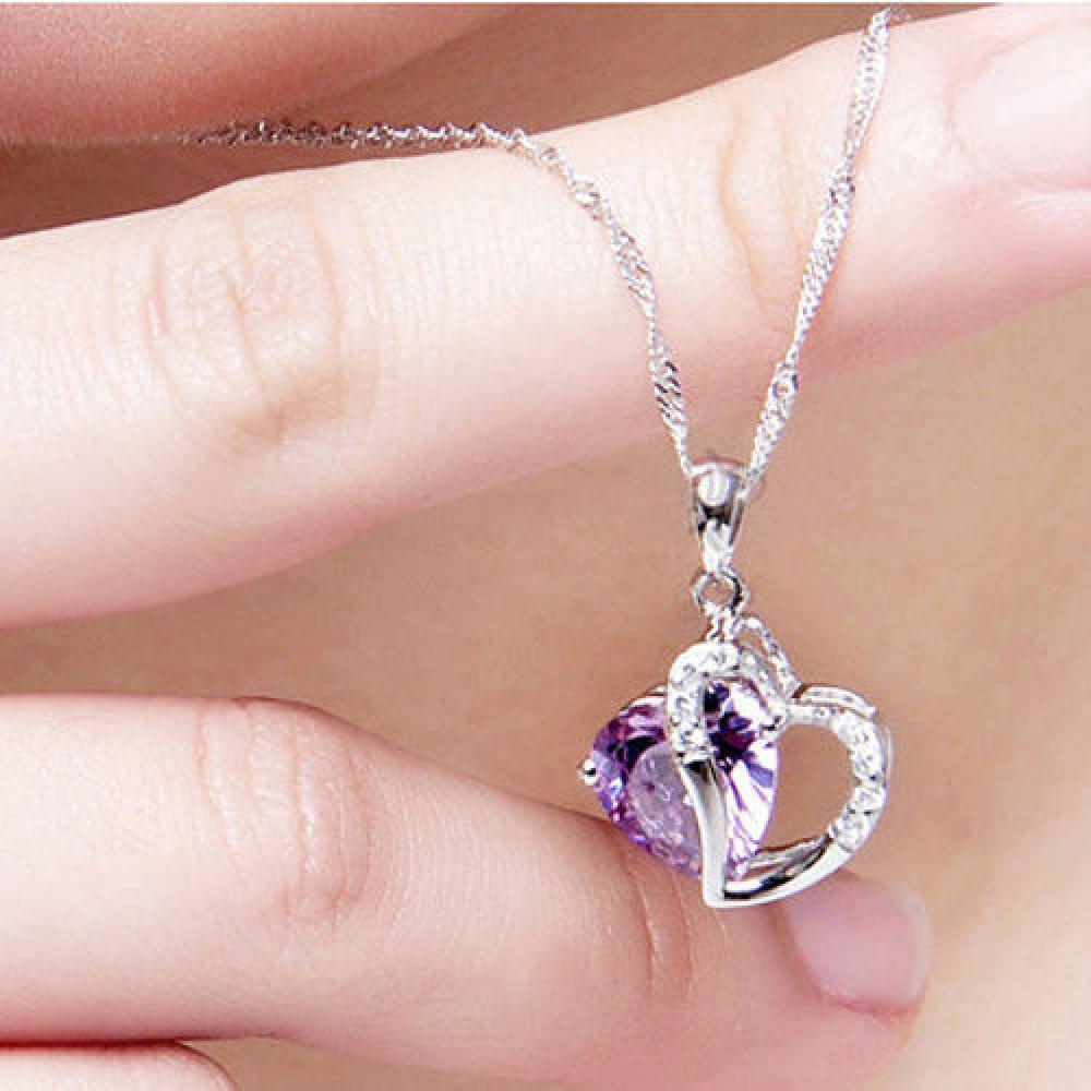 R-flower Kalung Wanita Lady Heart Silver Rantai Kristal