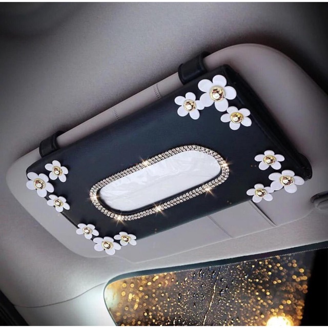 Tempat tissue bunga putih bunga  lily tempat tissue mobil Tissue holder / tempat tissue mobil model jepit warna hitam / black