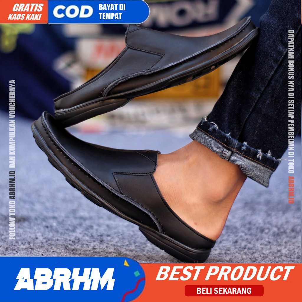 ABRHM x Sandal Slide Pria Sandal Slop Pria Kulit Asli Sendal Selop Cowok / Cowo Ori Keren Kekinian