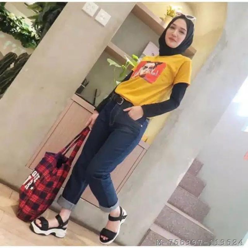 CELANA JEANS WANITA BOYFRIEND FRINGE LIST  VCJD-017Warna: BF Medium + belt, BF Dark Blue + belt, BF 