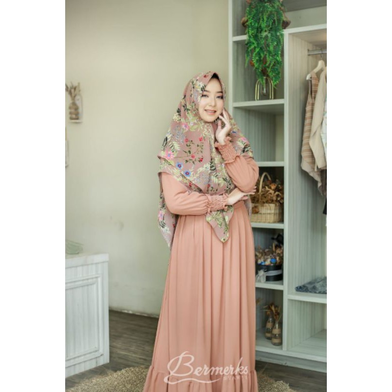 ORI Bermerk set gamis syar'i+Khimar motif bunga