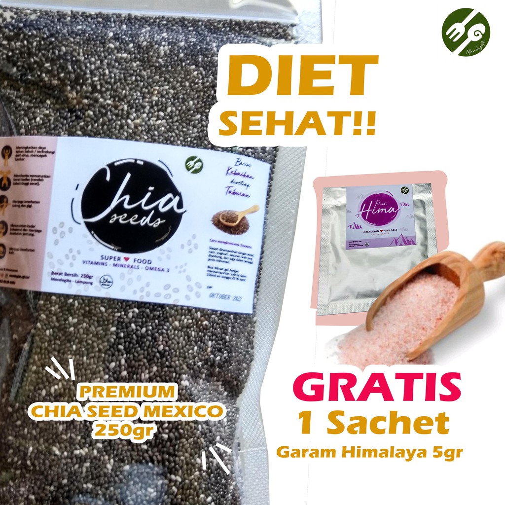 

CHIA SEED MEXICO 250 GR REFILL + FREE GARAM HIMALAYA / DIET SEHAT MANDAGITA