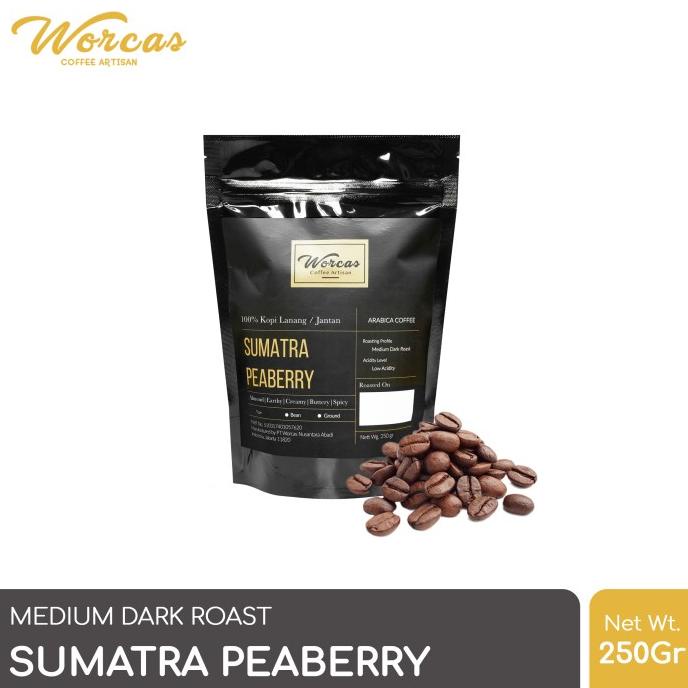 

[COD] WORCAS Arabica Coffee Sumatra Peaberry 250 Gram | Medium Dark Roast [COD]