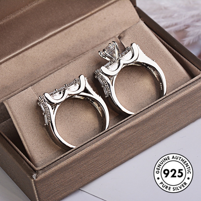 Set Cincin Tunangan Bahan S925 Silver Bentuk Panah Hati