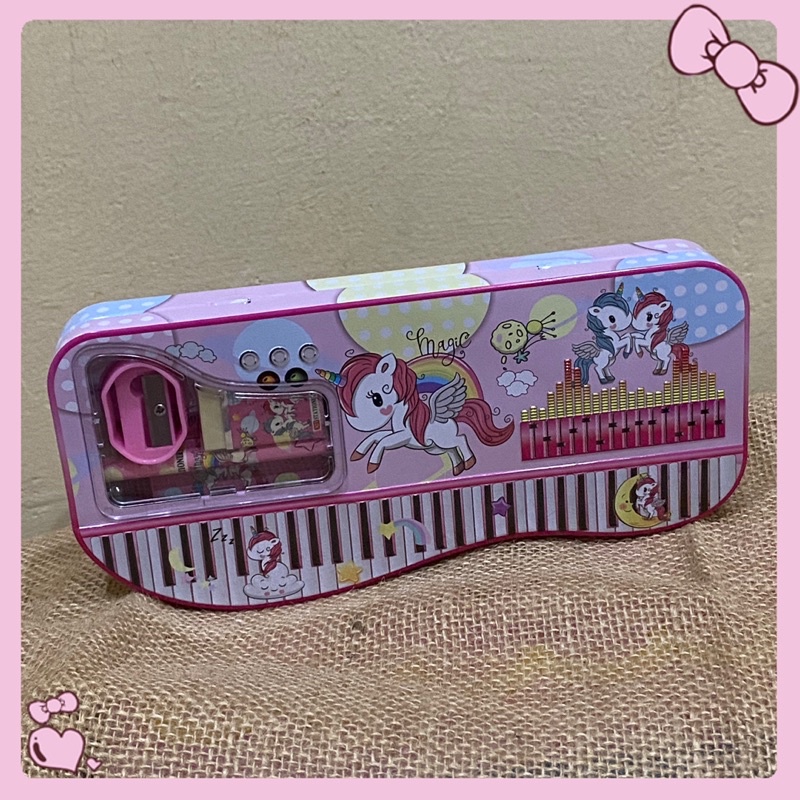 

set alat tulis kotak pensil kaleng 4in1 unicorn piano (new)