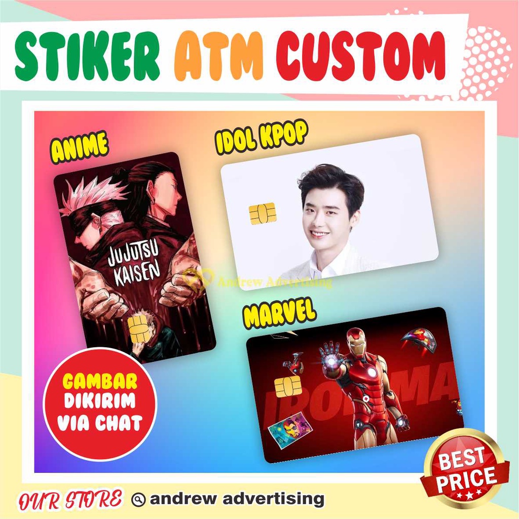 STIKER ATM CUSTOM GAMBAR / KPOP / ANIME / MARVEL / GARSKIN / SKIN KARTU ATM / DEBIT / EMONEY / FLAZZ