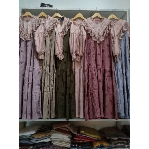 gamis pompom serat kayu by meijiewang