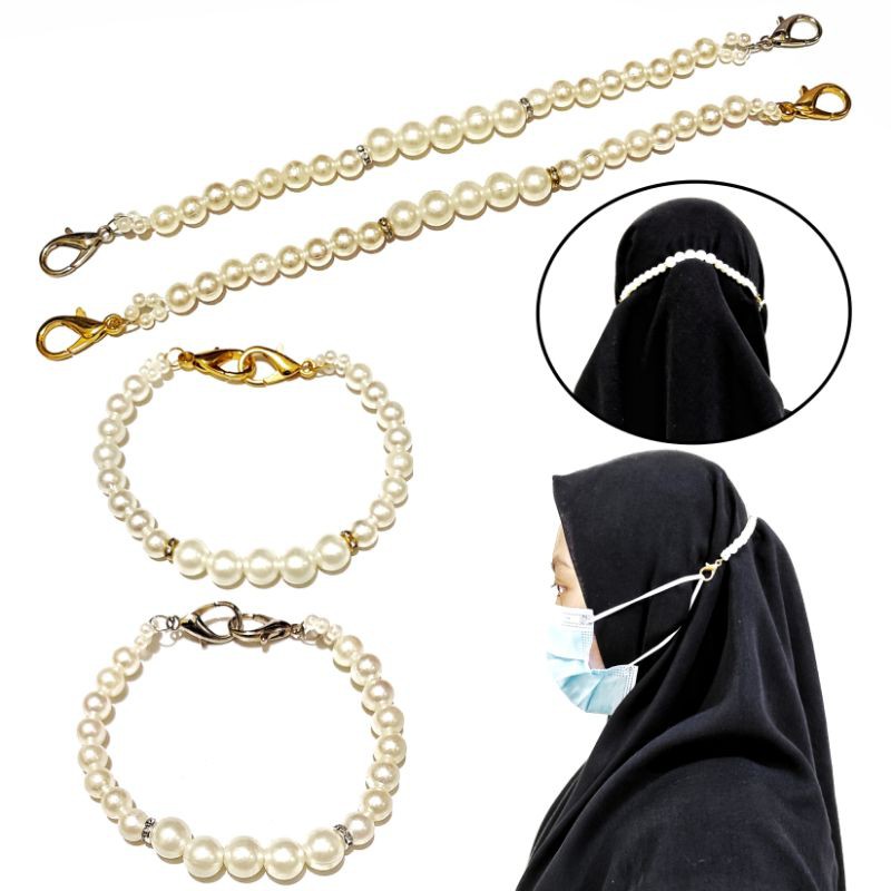 Konektor Masker Hijab Mutiara Connector Mask Extender Strap Pengait Korean Pearl Series