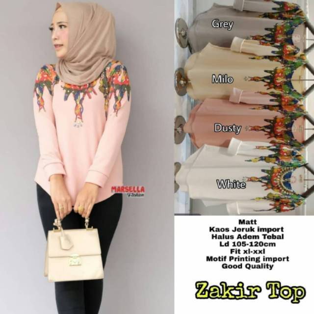 Zakir top, top, atasan wanita, atasan muslim, atasan modis, atasan fashionable, motif bunga, kaos