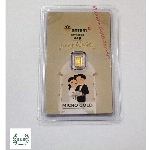 Logam Mulia ANTAM Micro Gold Happy Wedding 0.1 Gram 24K Fine Gold 999.9