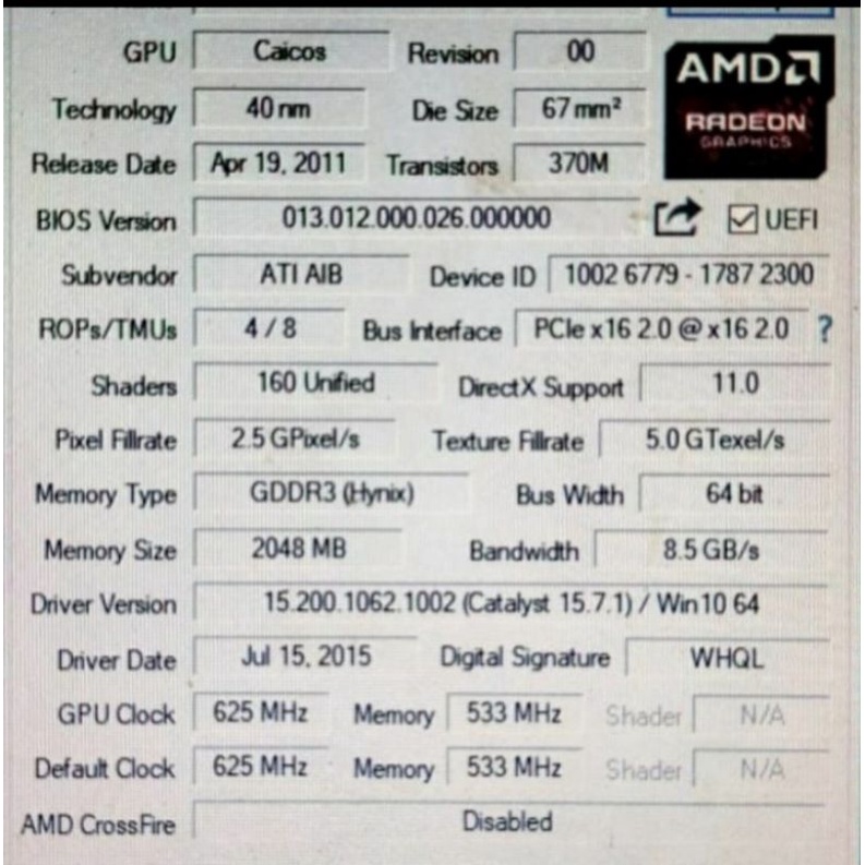 VGA Card R5 230 DDR3 2GB 64Bit