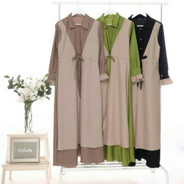 Gamis dresa terbaru dengan outer tali serut pinggang