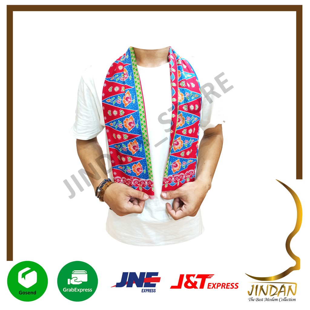 Selendang Betawi Syal Batik Cukin Ondel-Ondel Betawi-Biru - 01