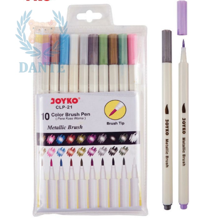 

kaligrafi-perlengkapan- brush pen joyko 10 warna metallic brush clp-21 set -perlengkapan-kaligrafi.