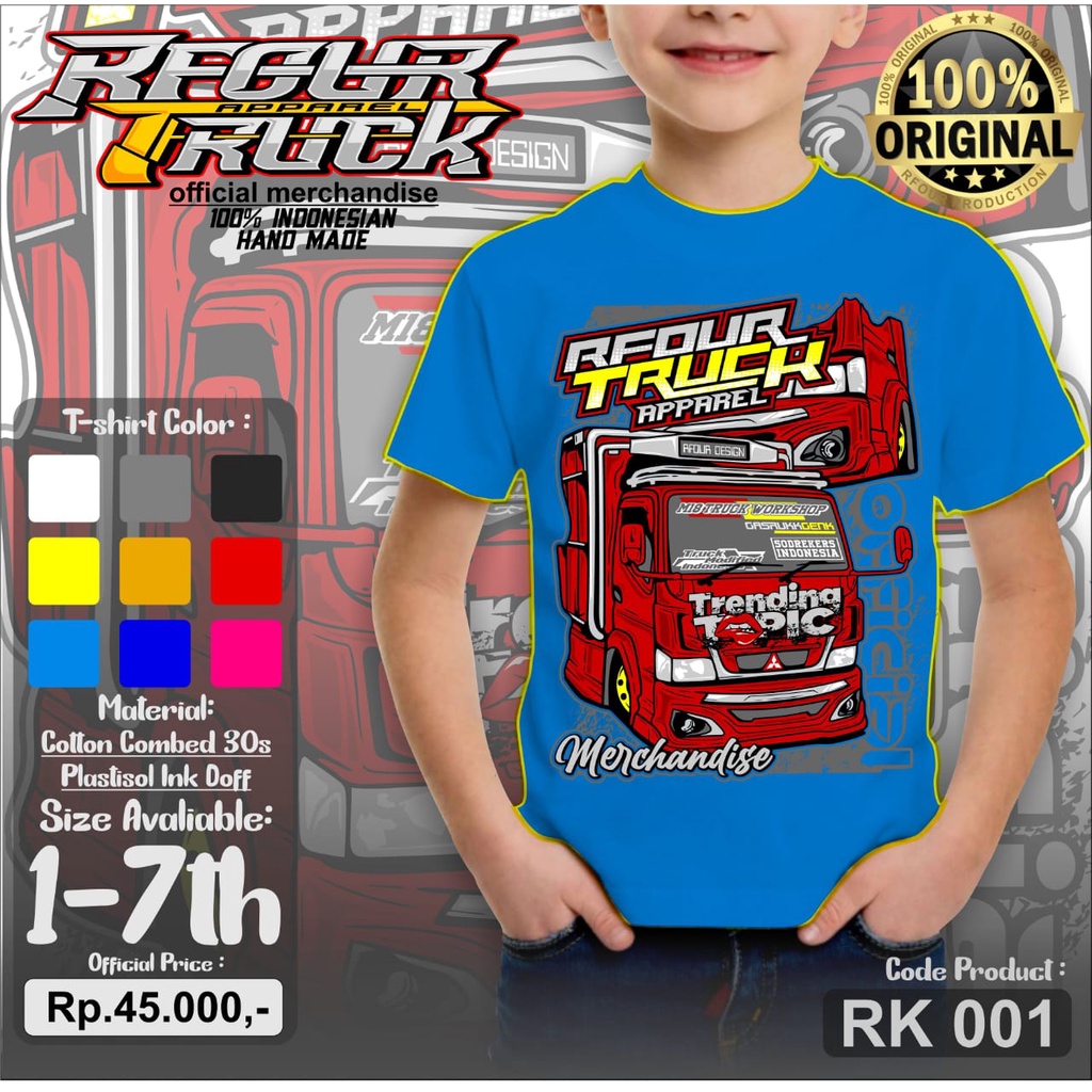 Kaos truck oleng anak anak Kaos truck mania anak Baju kaos anak Kaos gambar truck Rfour original