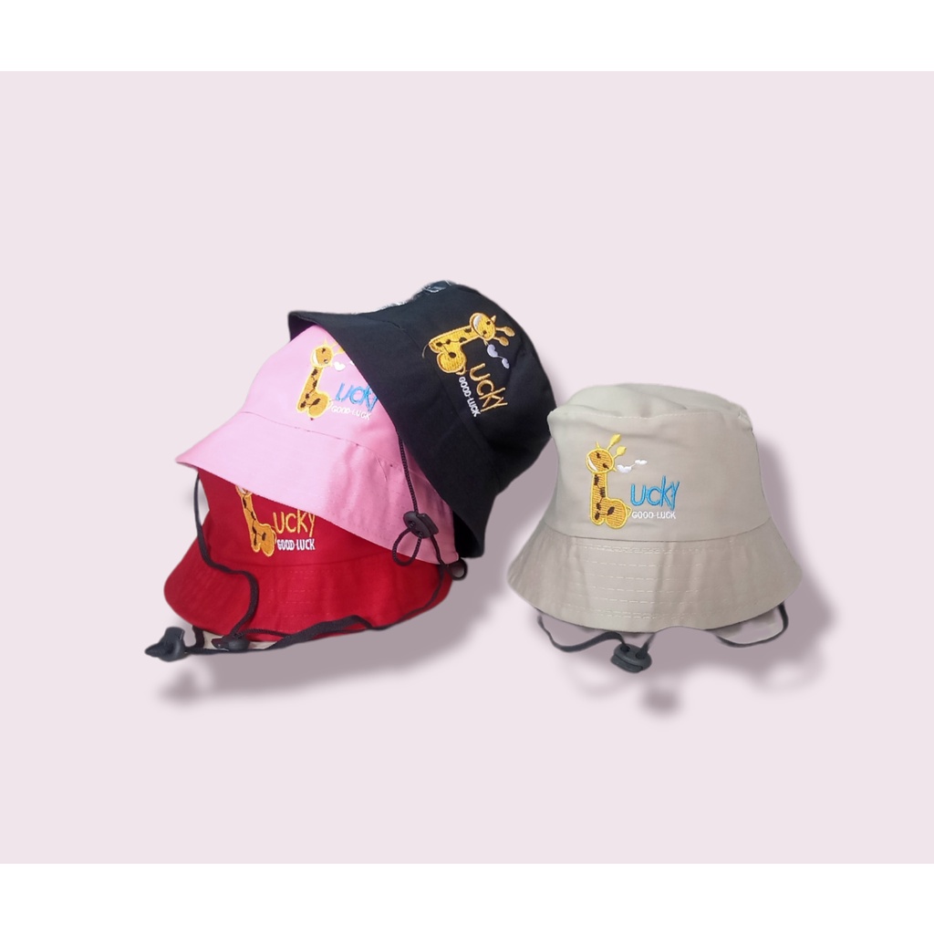 Topi Bucket Fashion Bayi Balita Karakter Lucky Giraffe Baby Basin Hat Baby Giraffe JerapaTopi Bucket Anak Bordir Good Lucky Ada Tali/ Bucket Bordir Anak Laki Laki Perempuan