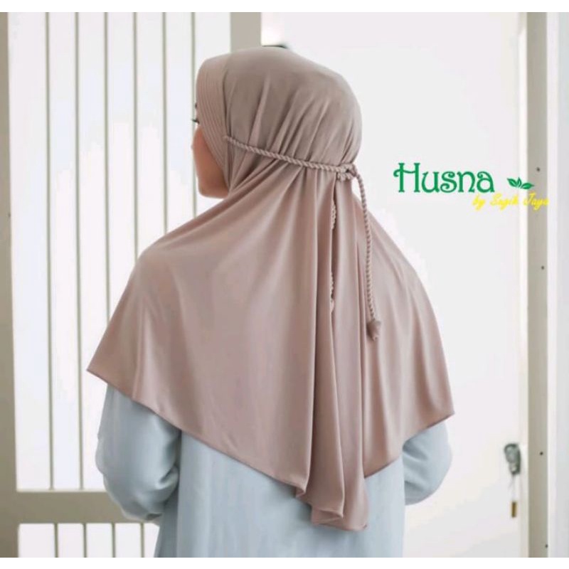 Husna khimar pet tali kepang ropel Jersey super