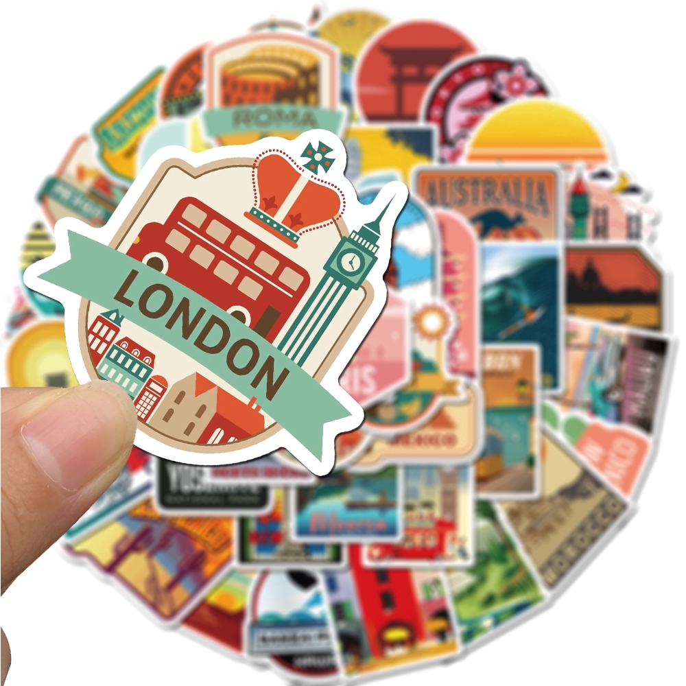 50pcs Pack Cities Travel Landscape Stickers For Skateboard Guitar Motorcycle Laptop Waterproof Sticker Toy Decals