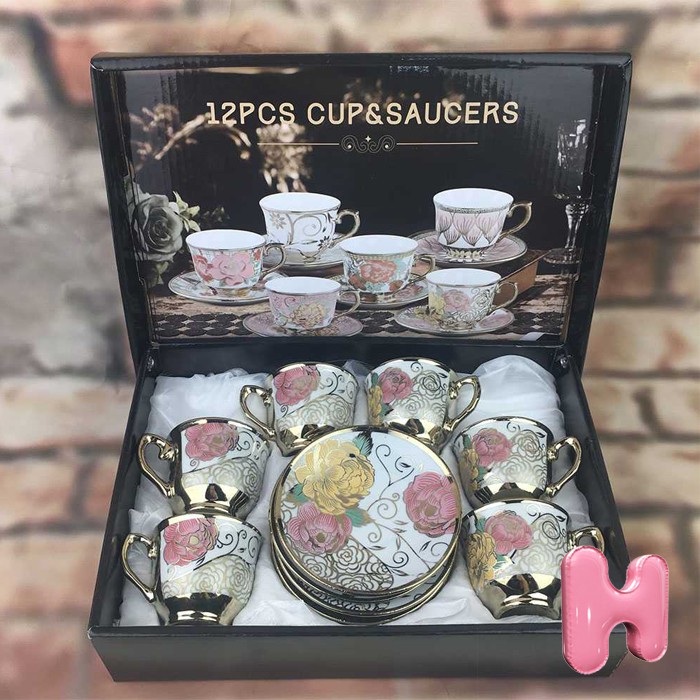 XU86Y Cangkir Teko Keramik Piring Lepek Tatakan Kecil Mini Set 6 in 1 Tea Cup Teh Kopi Minum Dapur H