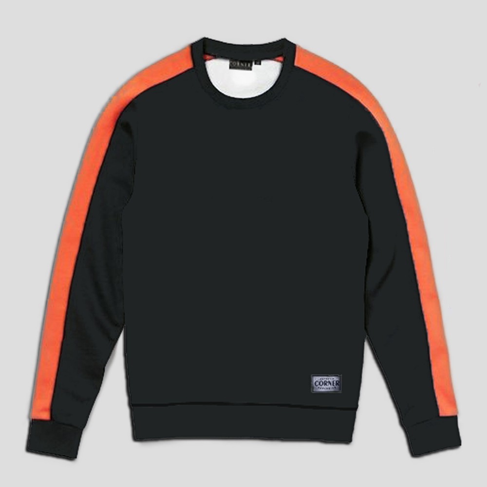 Sweater Crewneck Authentic Hitam Line Orange
