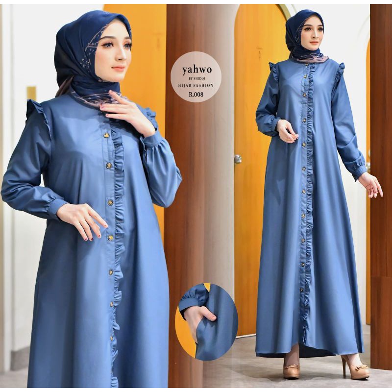 GAMIS  TOYOBO FODU TERBARU YAHWO HIJAB FASHION/GAMIS KANCING DEPAN/GAMIS BUSUY/GAMIS RUFLE DEPAN