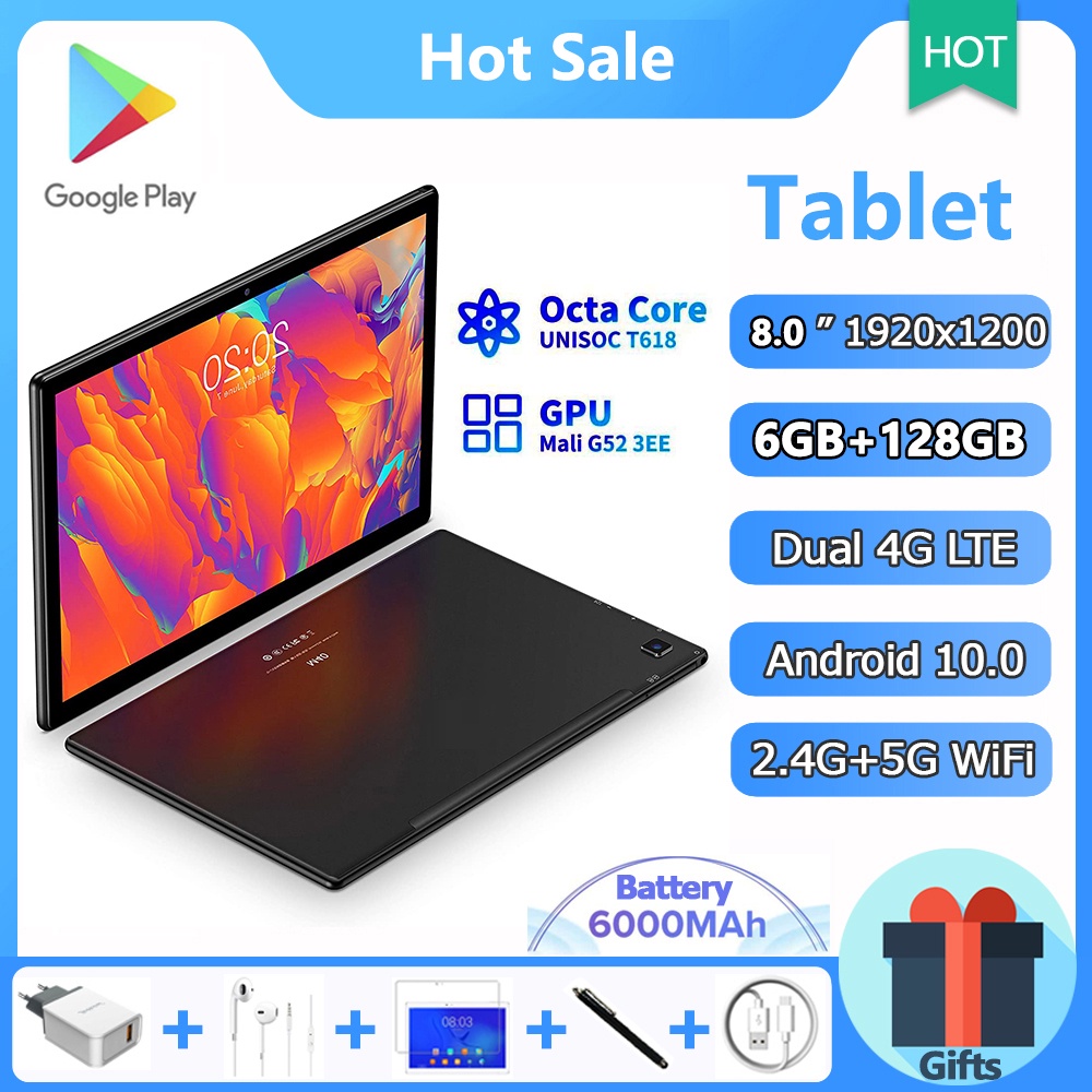 Tablet Pelajar Android 10.0 Yang Baru, Layar HD 10.1 inci, 8.0 inci,Tablet Murah, 6GB + 128GB WiFi, Tablet GPS, Kamera Dual SIM 5G HD
