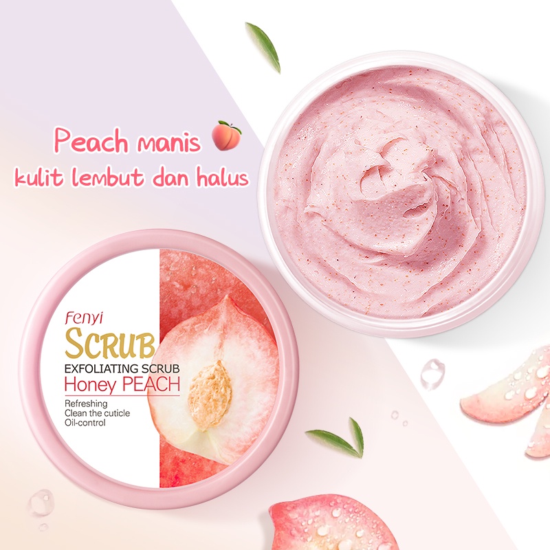 BPOM Fenyi Peach Tender Skin Body Scrub Lembut Krim Pelembab Membersihkan Mengeksfoliasi 100g