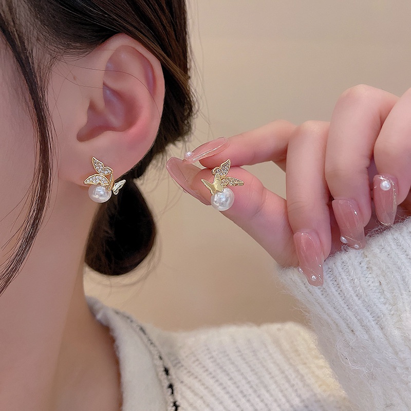 Anting Mutiara Kupu-Kupu Jarum Perak925 Mewah Anting Berlian Berkualitas Tinggi