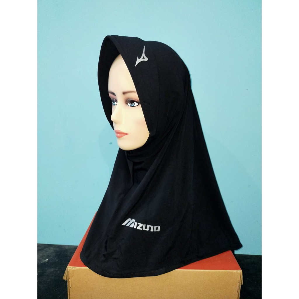 Hijab Jilbab Kerudung Instan Bergo Sport Sport y Olahraga Volly  Berlogo bahab Tebal adem nyaman-Hitam List silver