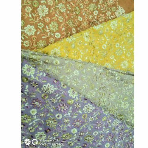 Kain Katun Bordir Full Warna Premium Emboss 3D Jepang Hijau Pink Tosca Kuning Ungu Lilac Olive Biru