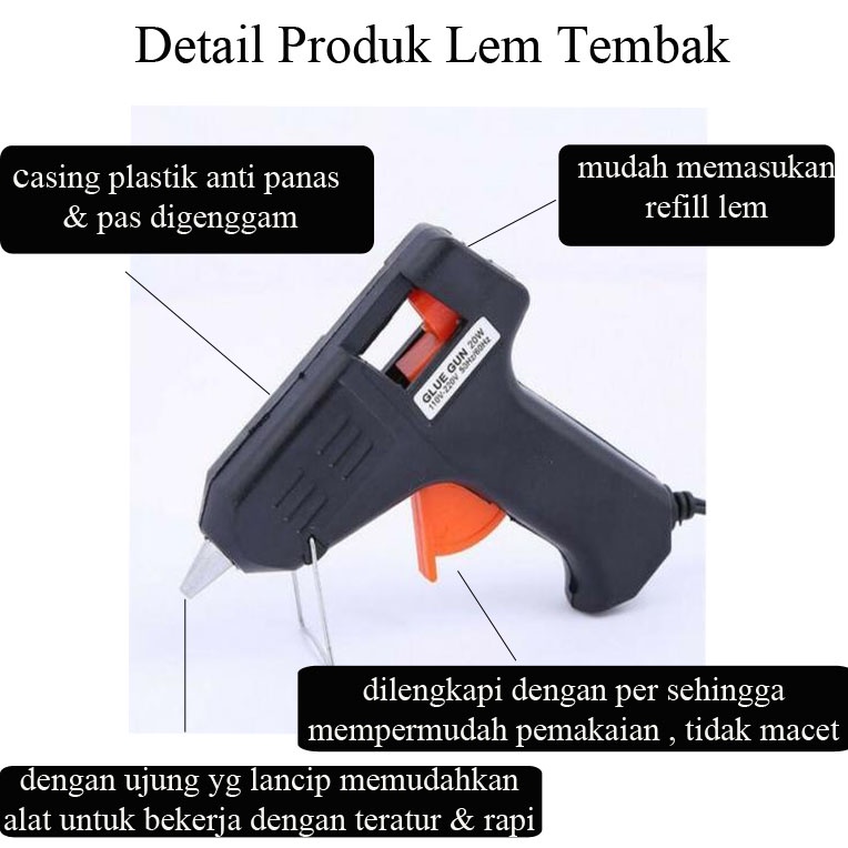 Lem Tembak Glue Gun 20 WATT - Lem Tembak 1 Set Murah Free Refill Lem Tembak 12 Pcs